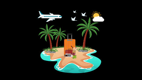 Viajes-De-Verano-Animación-Vacaciones-Concepto-De-Turismo-Elementos-Esenciales-Para-El-Viaje-Con-Canal-Alfa.